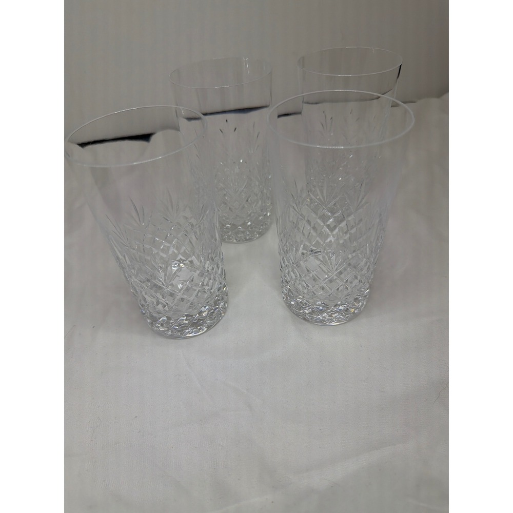 Unbranded Highball Glasses Set of 4 Clear Excellent Diamond Cut Crystal Style